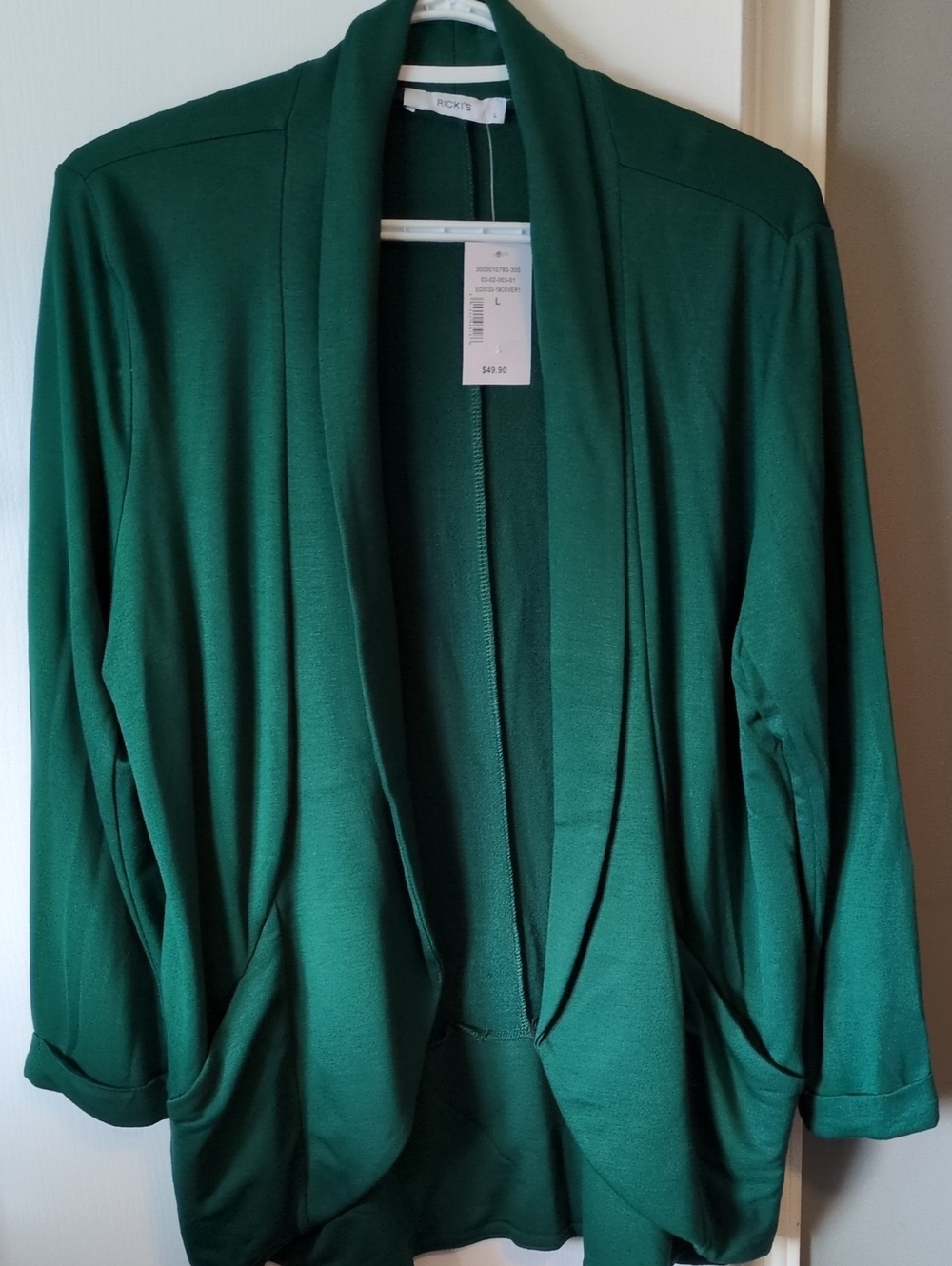 Ricki's Emerald Green Open-Front Draped Blazer Jacket